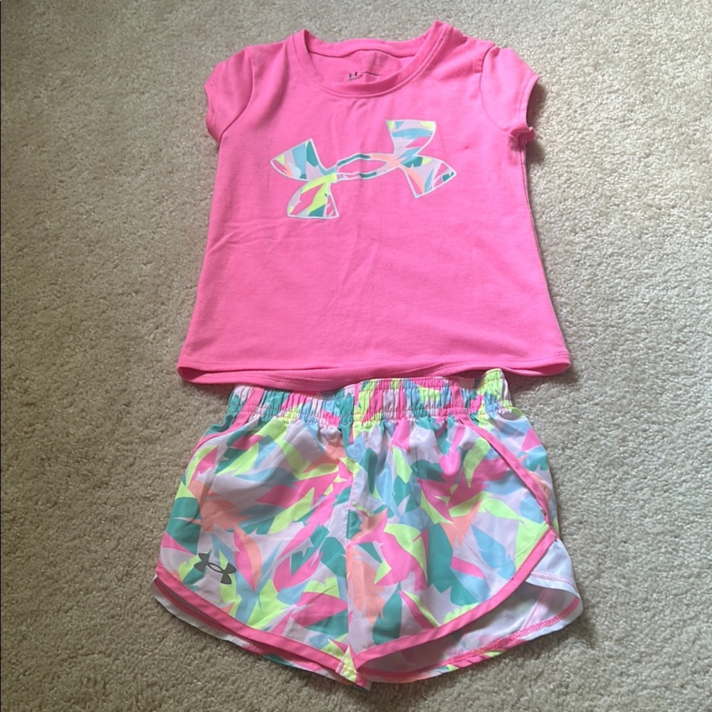 Under Armour Pink Tee and Multicolor Shorts Set